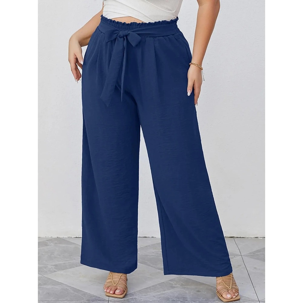 Cueply Womens Pants Sz 3X Dark Blue Wide Leg Pull On Trousers Pockets Casualwear